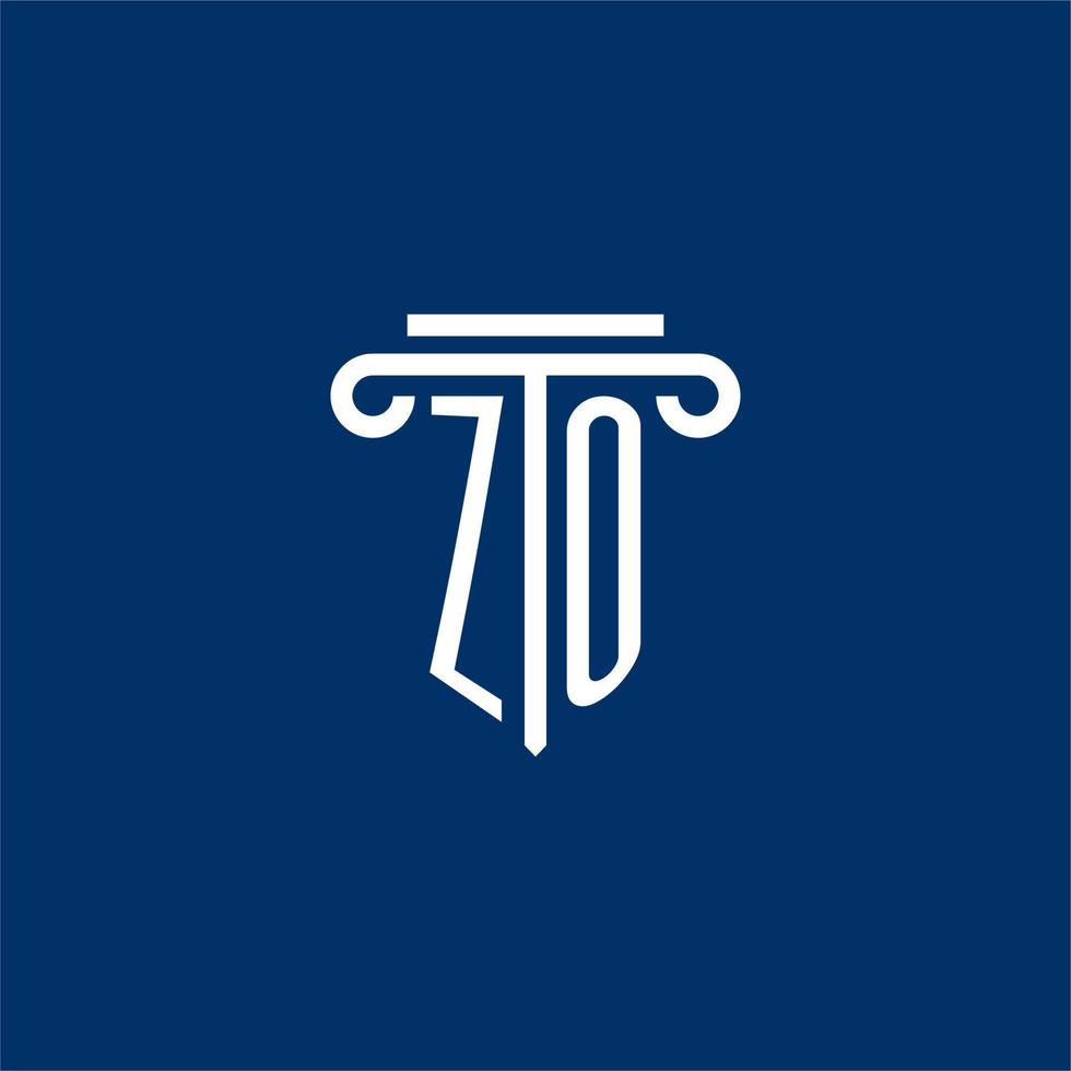 monograma del logotipo inicial de zo con un icono de pilar simple vector