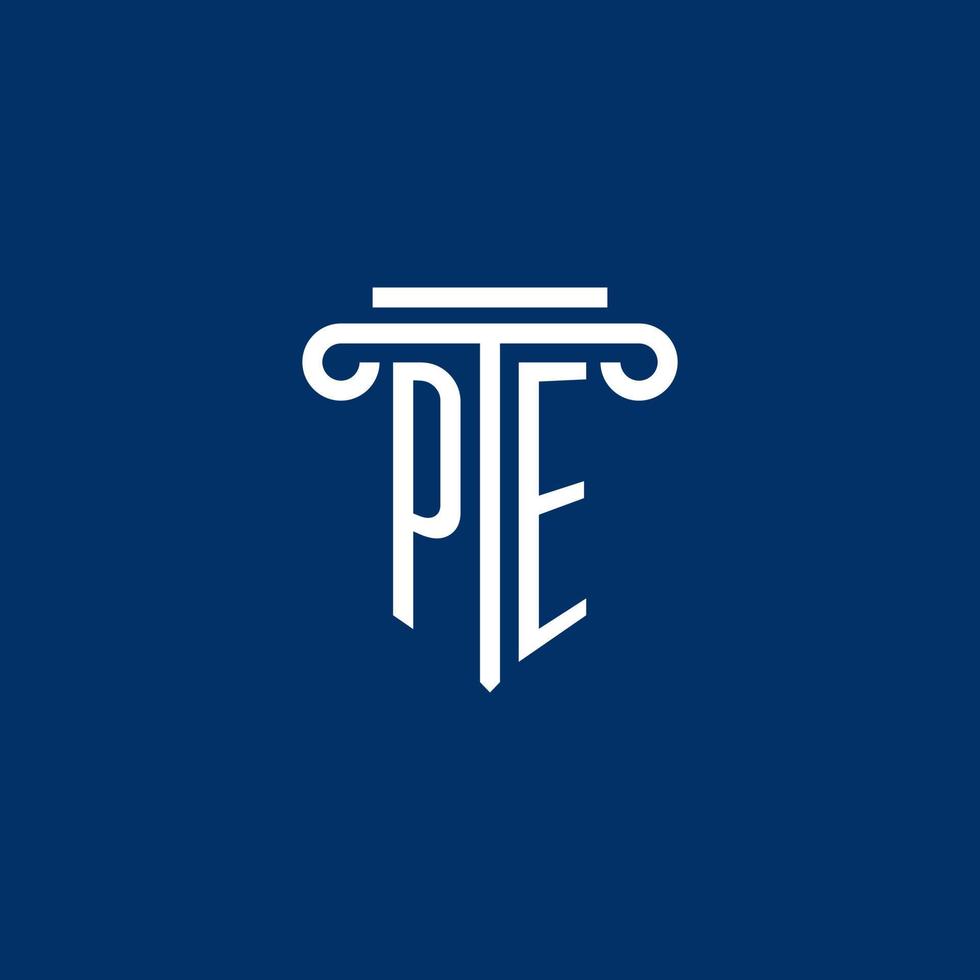 PE initial logo monogram with simple pillar icon vector