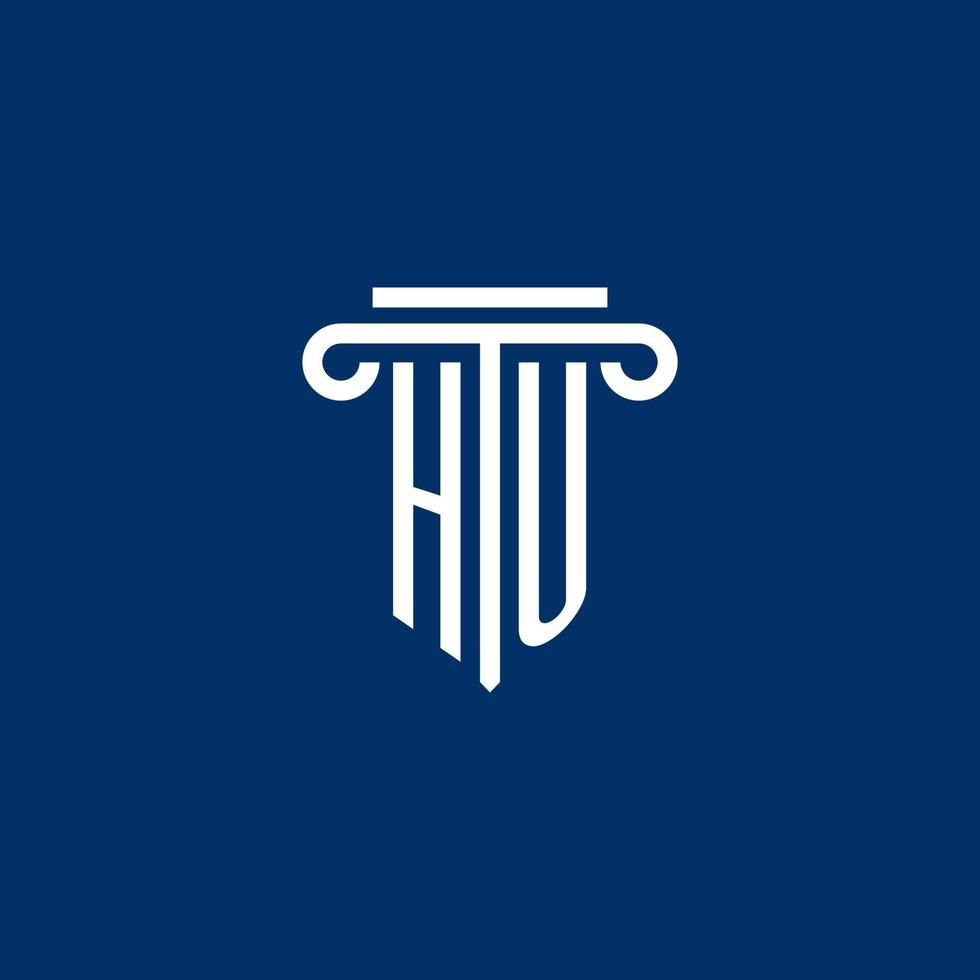 monograma del logotipo inicial de hu con un icono de pilar simple vector