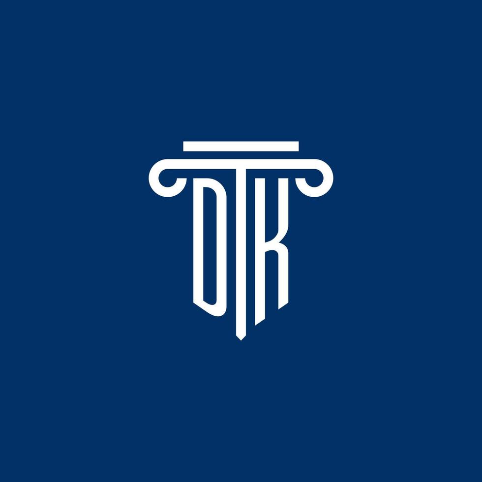 monograma del logotipo inicial de dk con un icono de pilar simple vector