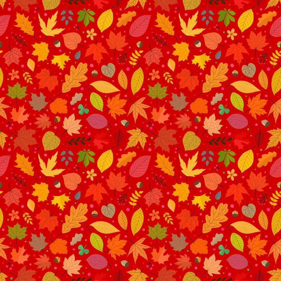 Seamless pattern of colorful autumn leaves. Vector seamless background