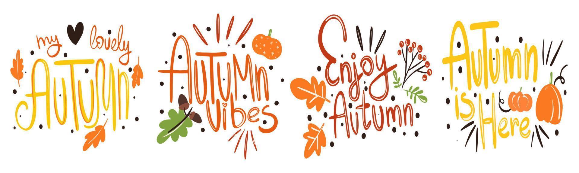 Hello Autumn vector hand drawn lettering design. Fall Welcome banner calligraphy phrase.