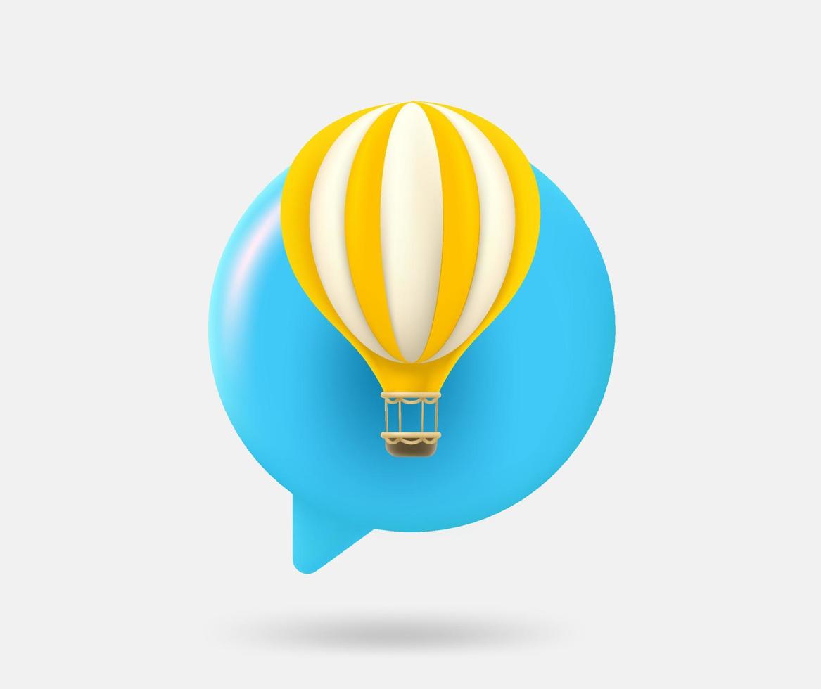 Speech cloud with air balloon. Travel concept. 3d vector isolated illustration
