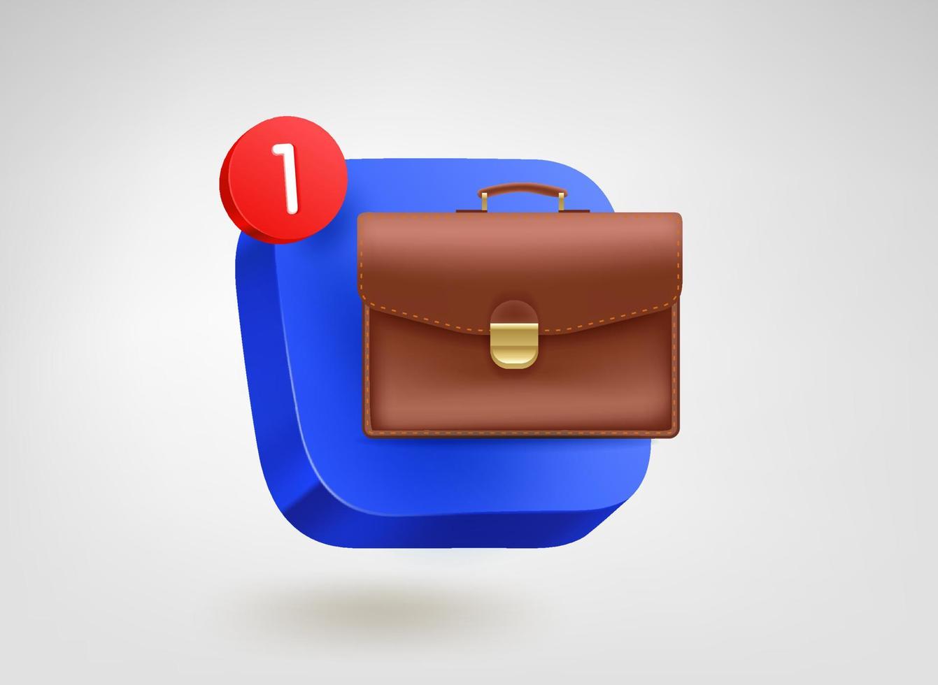 Business case concept. 3d vector mobile application icon with notification