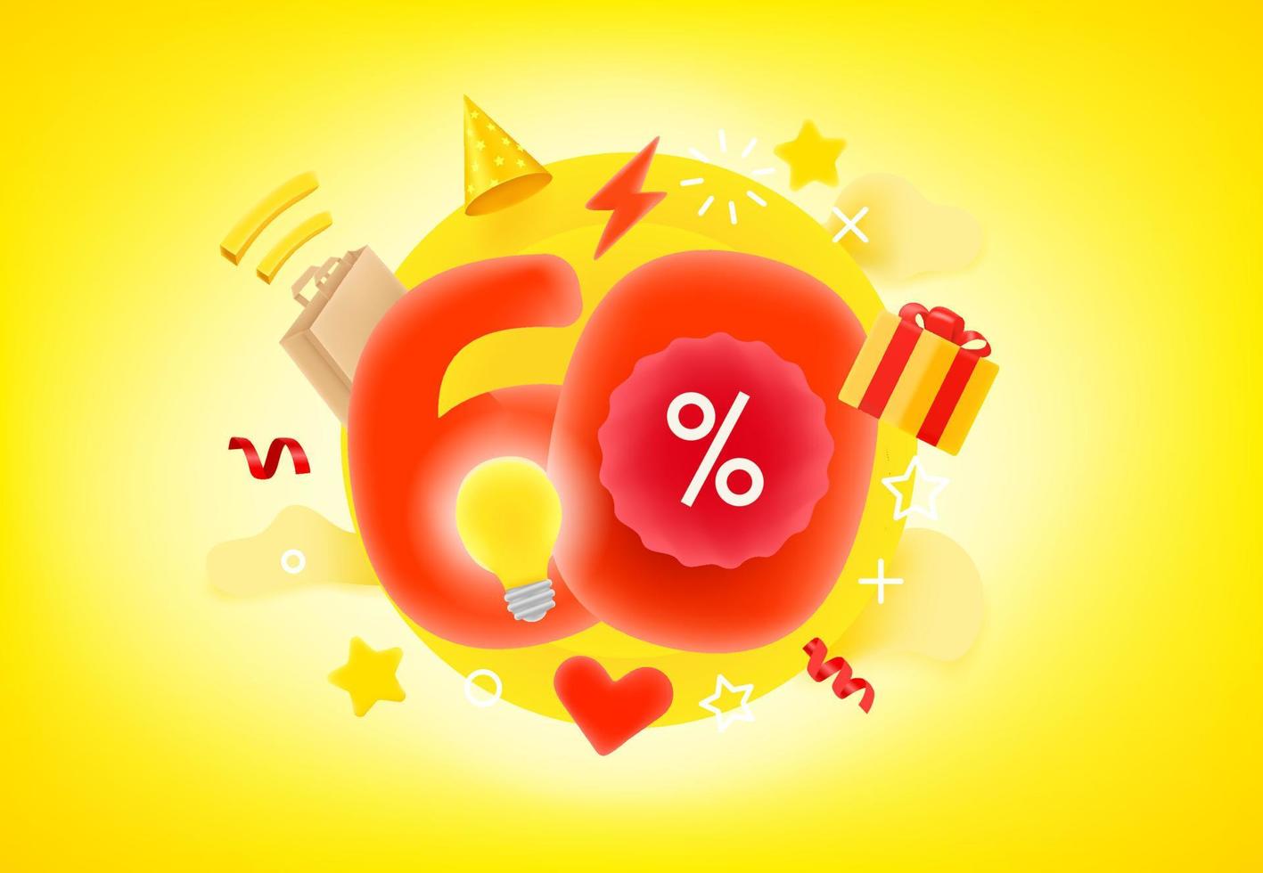 60 percent shopping discount concept. 3d style cute vector illustration