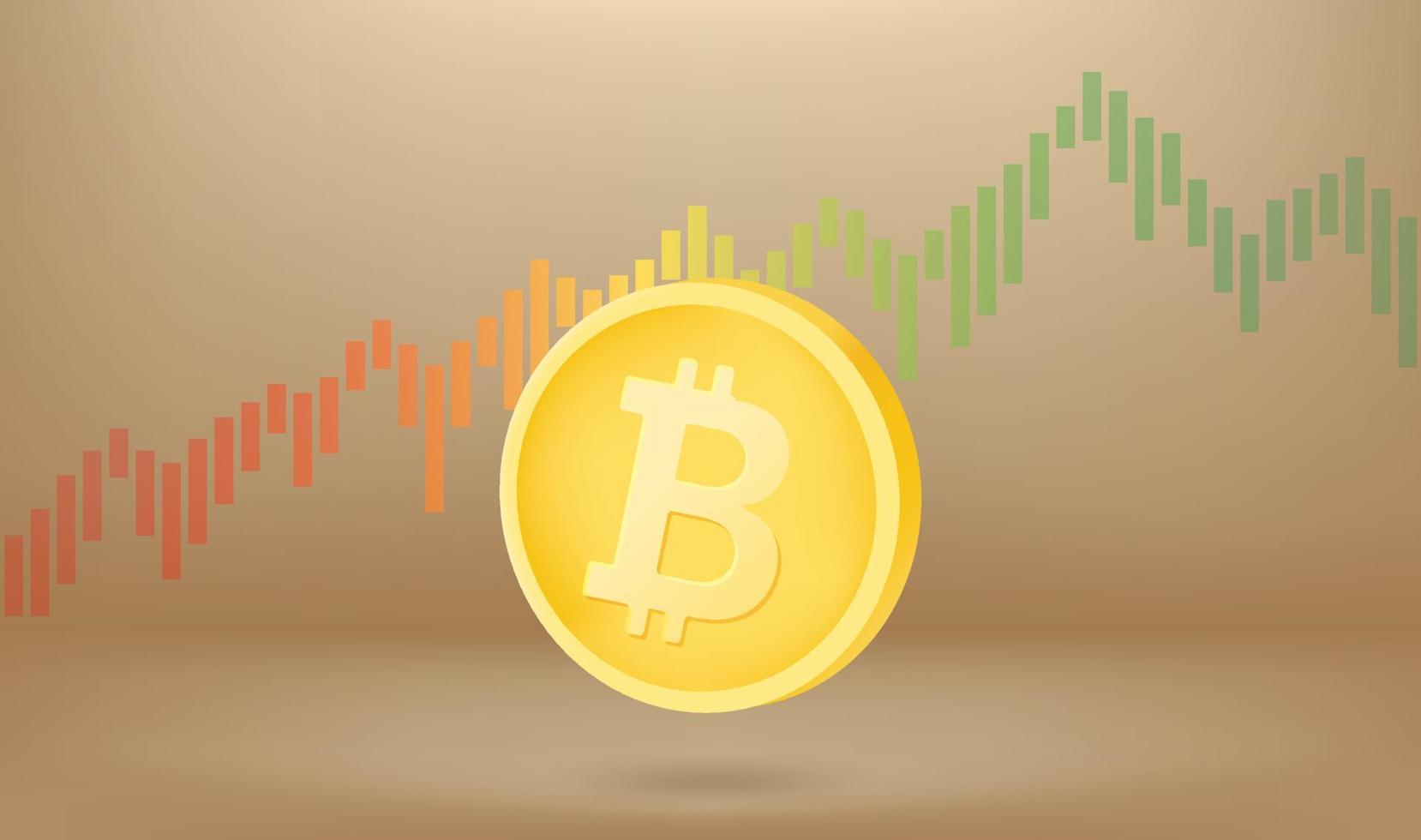 concepto de crecimiento de bitcoin con gráfico de tipo de cambio. ilustración vectorial 3d vector