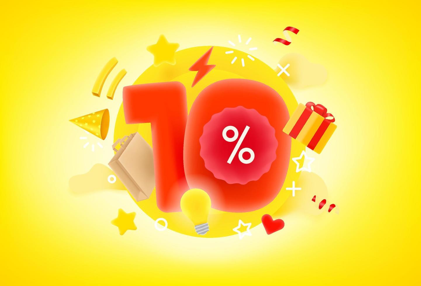 10 percent discount concept. 3d style cute vector illustration