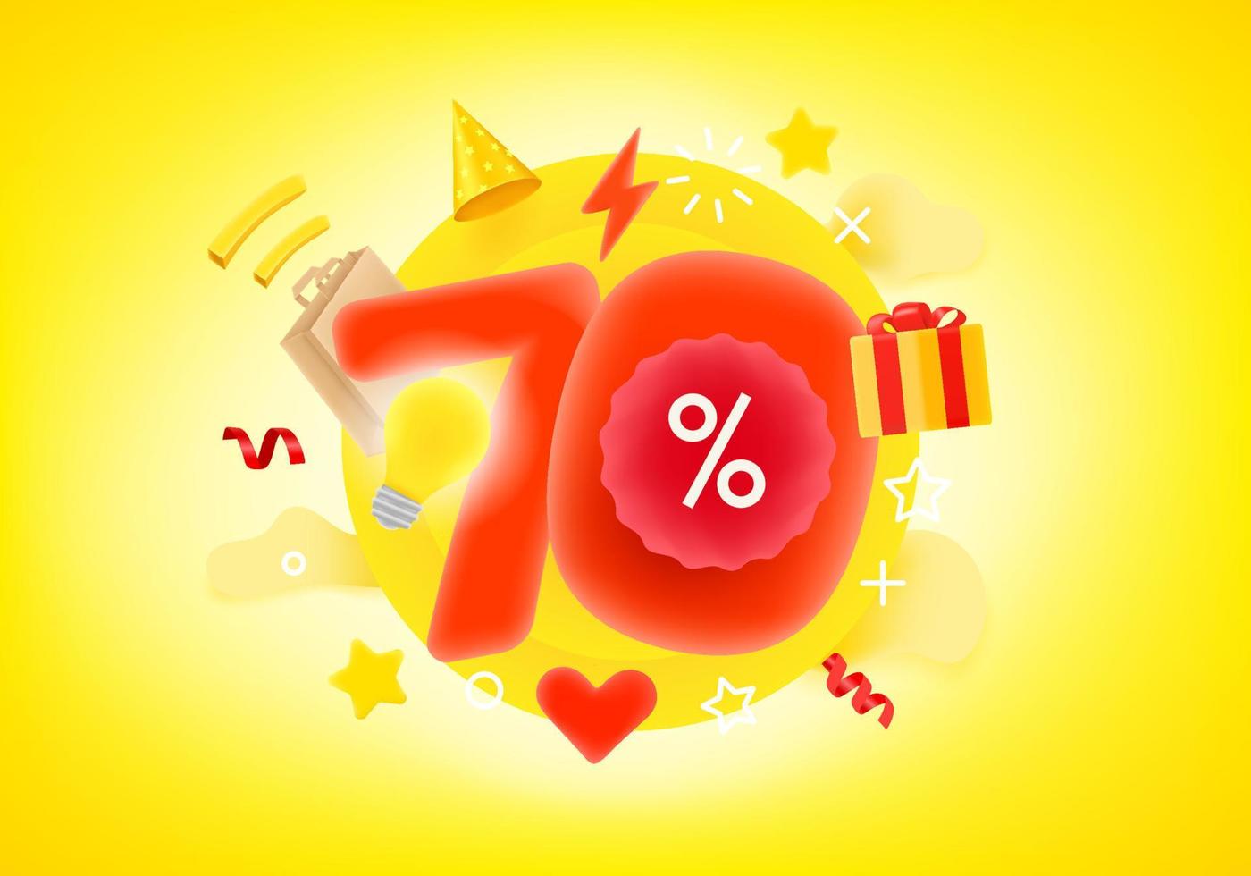 Seventy percent shopping discount concept. 3d style cute vector illustration