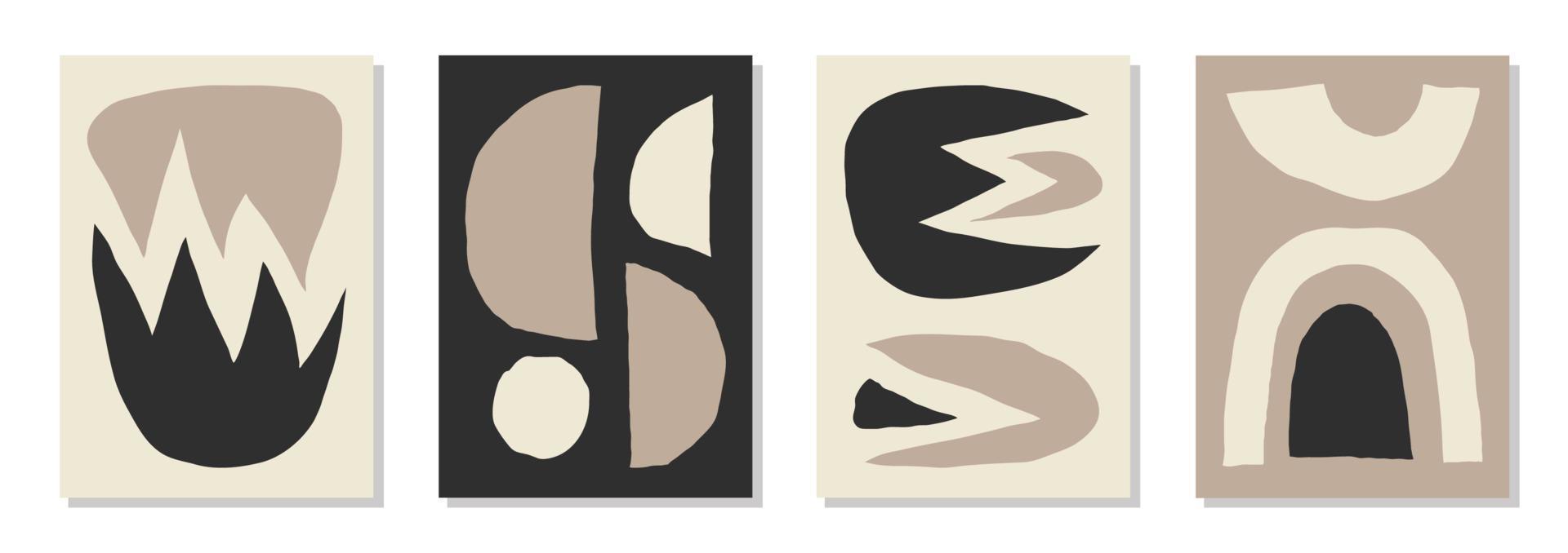 Set of 4 Matisse inspired wall art posters, brochure, flyer templates, contemporary collage. Organic line abstract pattern, hand drawn design, simple wallpaper. Dynamic shapes graphic vintage vector