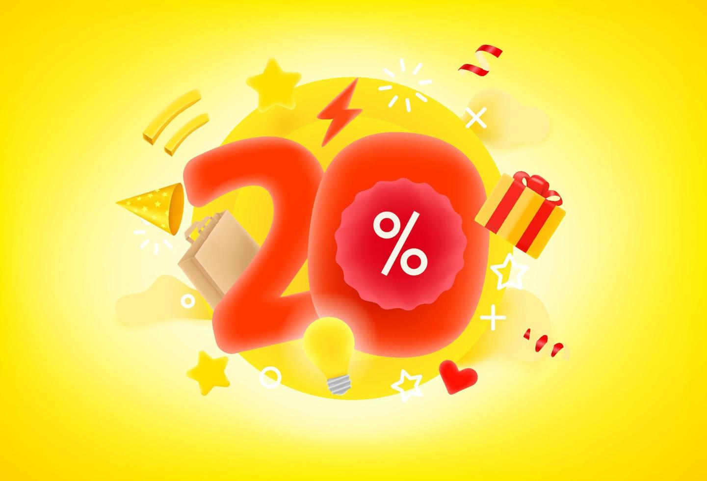20 percent discount concept. 3d style cute vector illustration