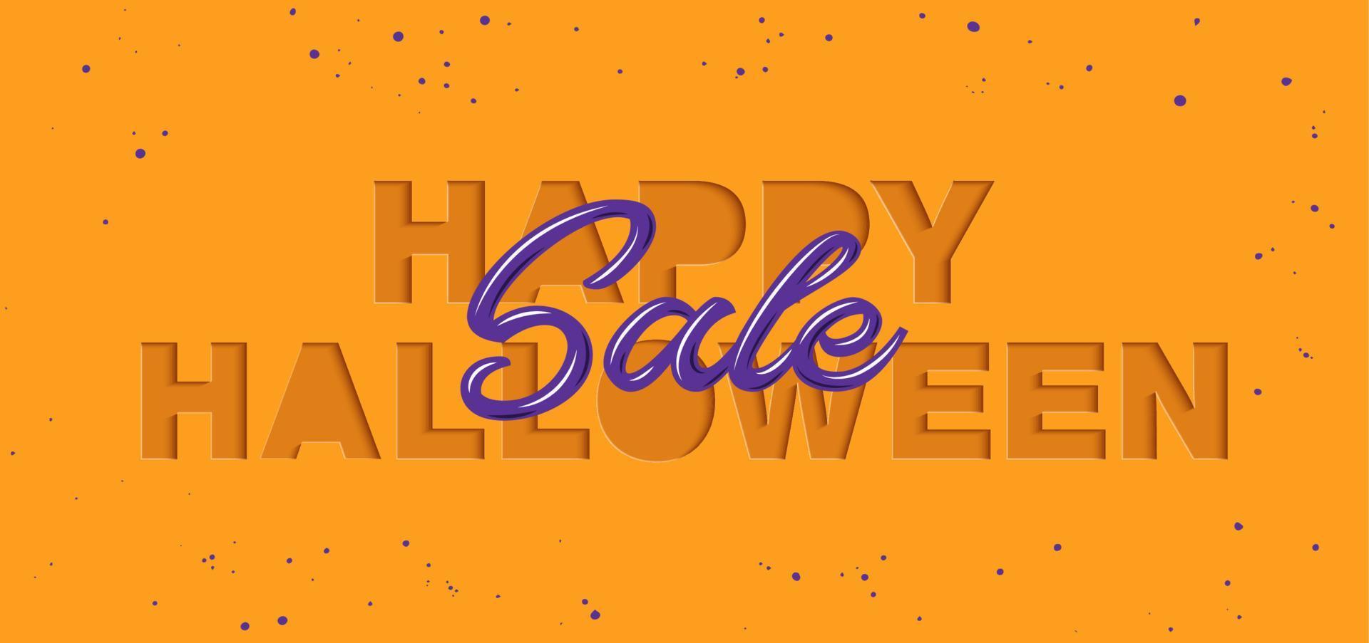 Vector paper cut with words for poster, advertising, banner, site decoration, offer, promo, flyer, brochure. Craft style, modern calligraphy text on orange background. Happy Halloween sale.