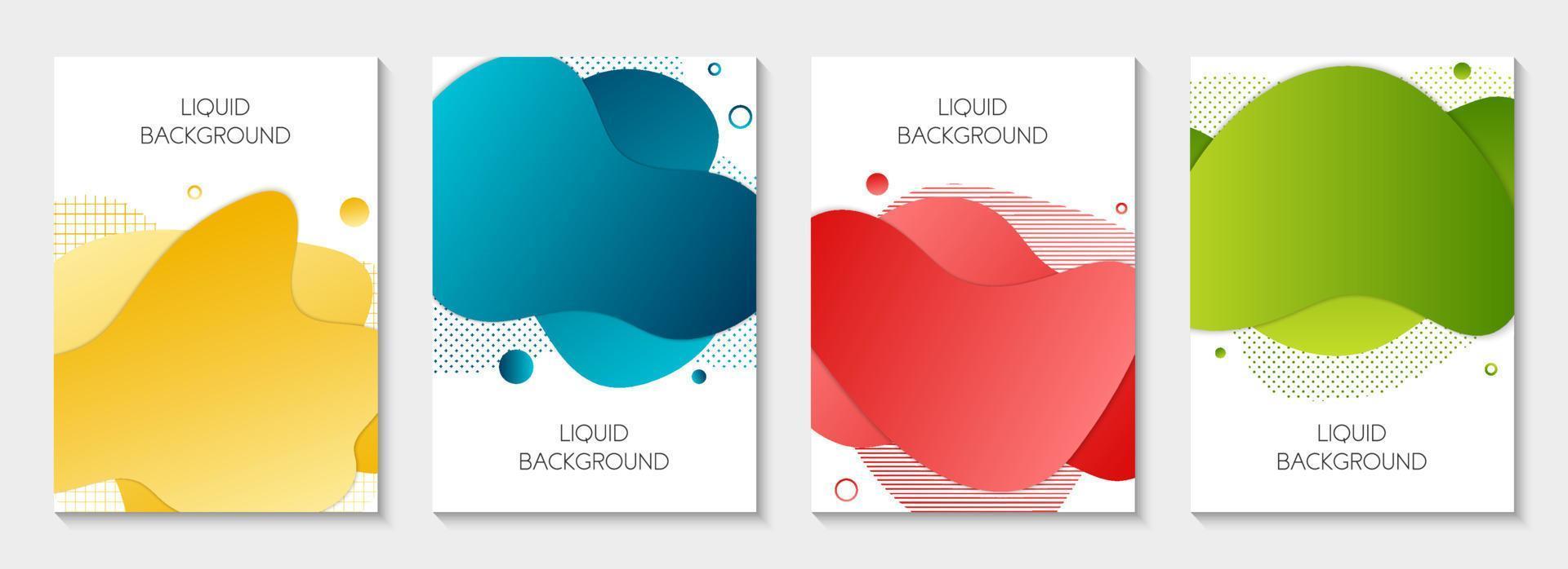 conjunto de 4 banners líquidos gráficos modernos abstractos. ondas dinámicas formas de fluidos de diferentes colores. plantillas aisladas con formas líquidas que fluyen. para la oferta especial, folleto o presentación. vector