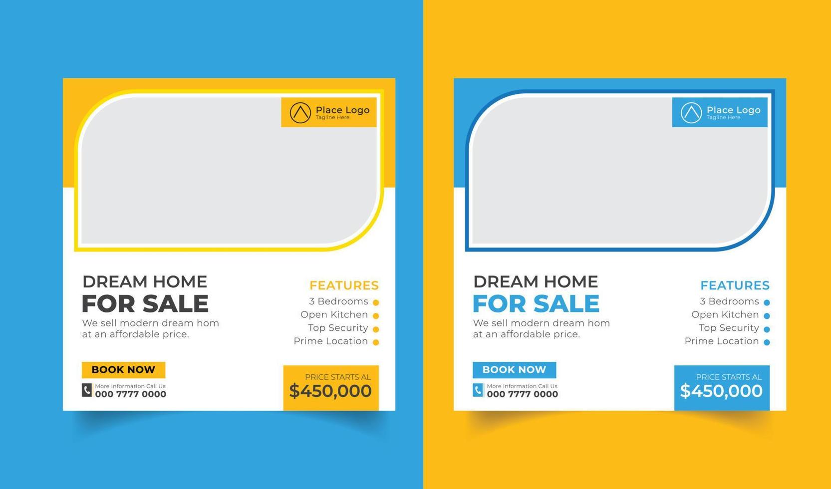 Real Estate Property Sale Social Media Post Set, Modern Real Estate House Sale Banner, Square Flyer, Unique Design Template vector