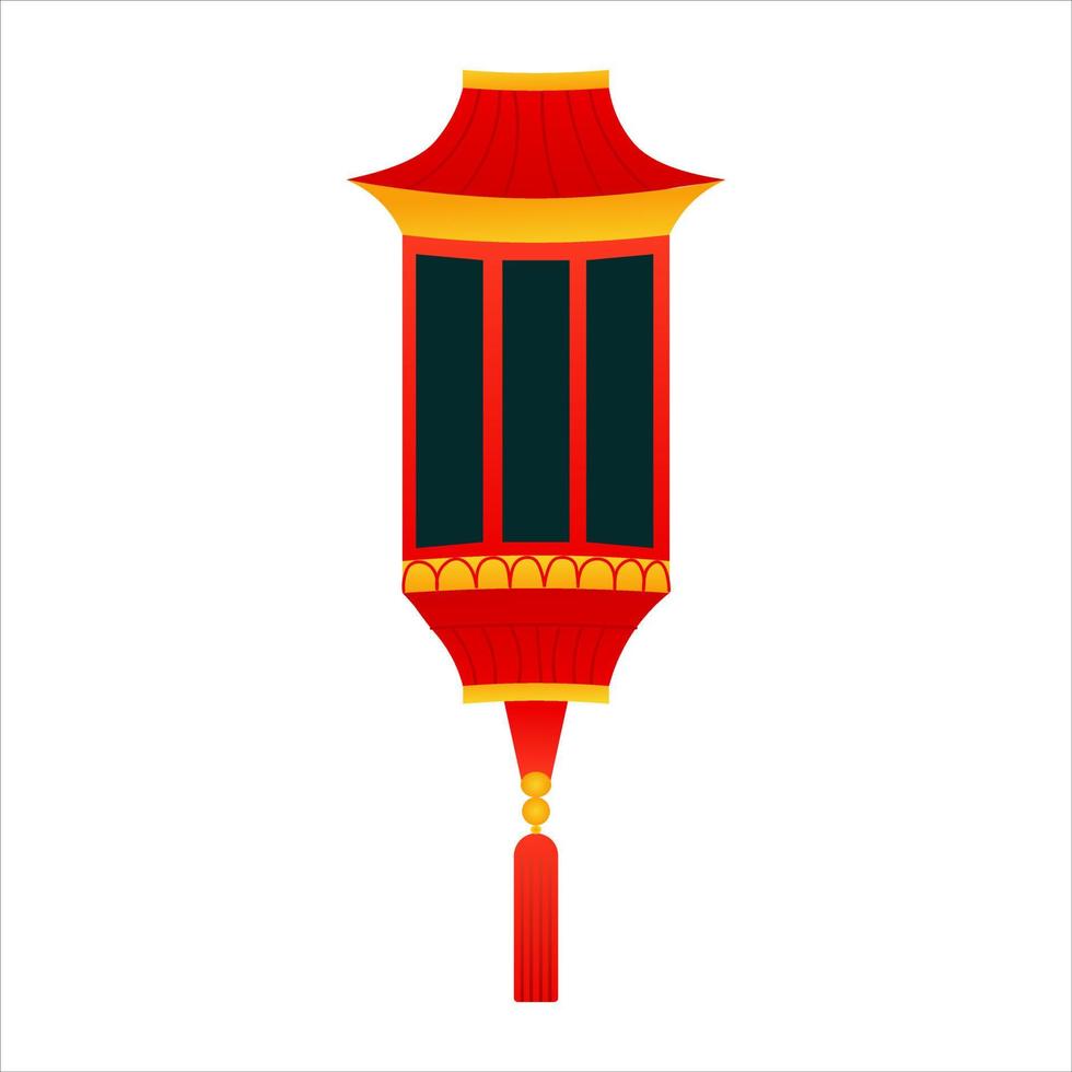 farol árabe con color rojo y dorado aislado en fondo blanco, elemento de año nuevo lunar en estilo de dibujos animados vector