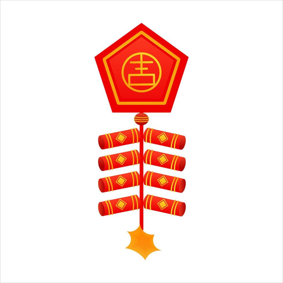 Chinese firecracker or firework with symbol of wealth isolated on white background, lunar new year element vector