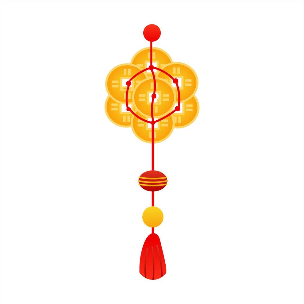 Chinese wealth amulet or mascot with coins and knots isolated on white background, lunar new year element vector