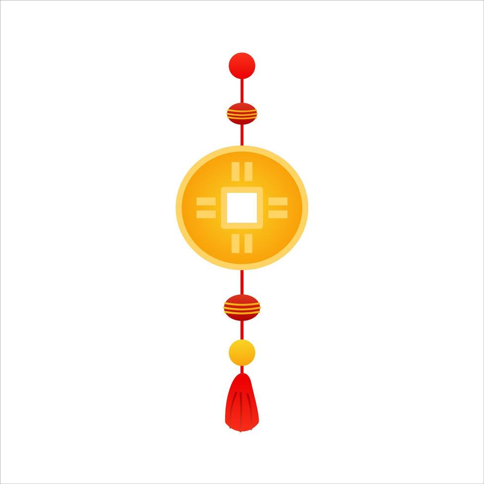 Chinese amulet or mascot with gold coin isolated on white background, lunar new year element in cartoon style vector