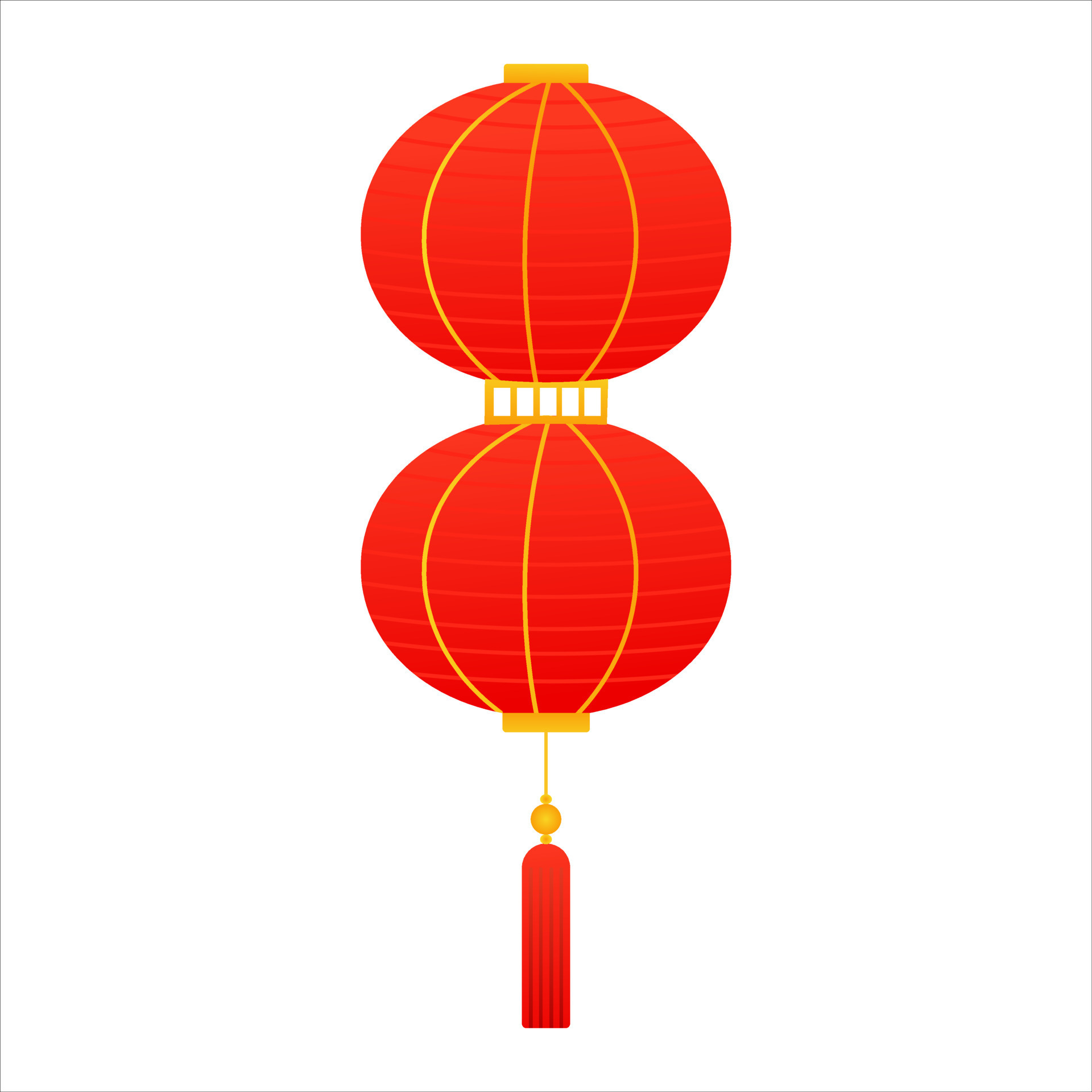 Chinese red lantern with gold stripes isolated on white background