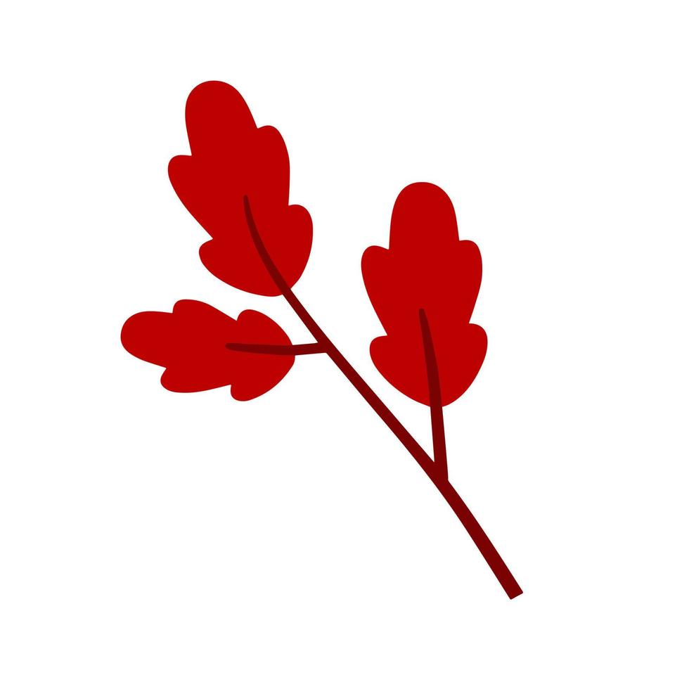 Branch with red leaves. Plant oak design. Element of wood and nature. Flat simple illustration vector
