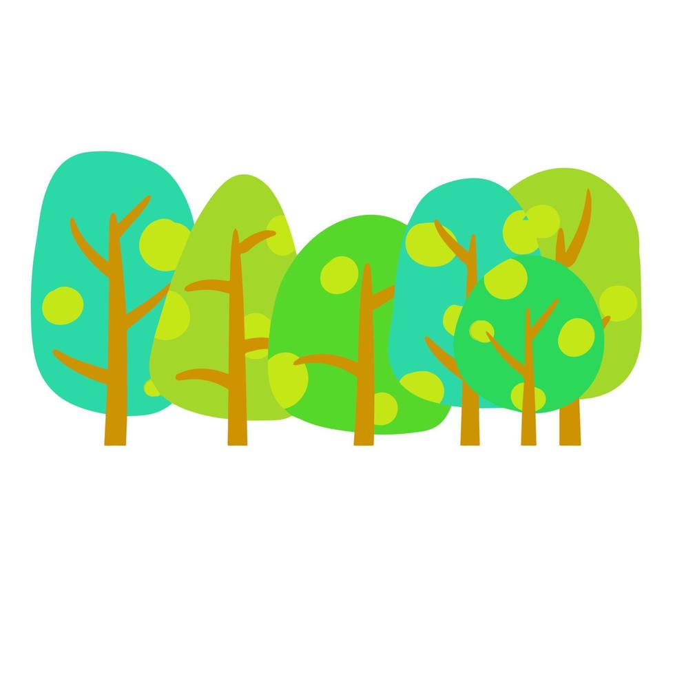 bosque de verano. bosque verde. el parque y las plantas. paisaje para el fondo. ilustración de dibujos animados plana vector