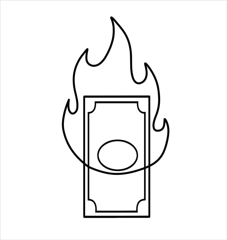 Burning dollar. Sketch money on fire. Failed business and economic crisis. Loss and inflation. Doodle Cartoon illustration vector