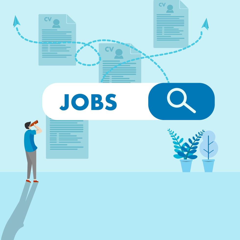 ilustración del concepto de búsqueda de empleo solicitante de empleo en busca de un diseño vectorial moderno de empleo para web, folleto, afiche o medios sociales vector