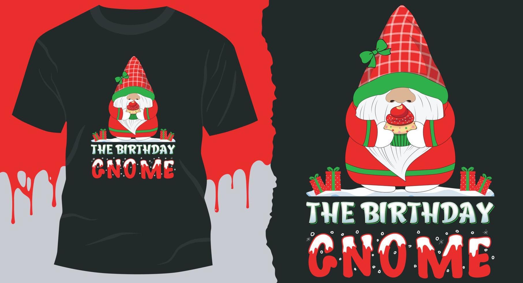 el vector de diseño de camiseta de gnomo de cumpleaños para fiesta de navidad