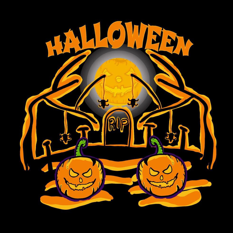 día de halloween, el diseño abstracto dibujado a mano de halloween es adecuado para camisetas, decoraciones de pared, carteles y otros vector