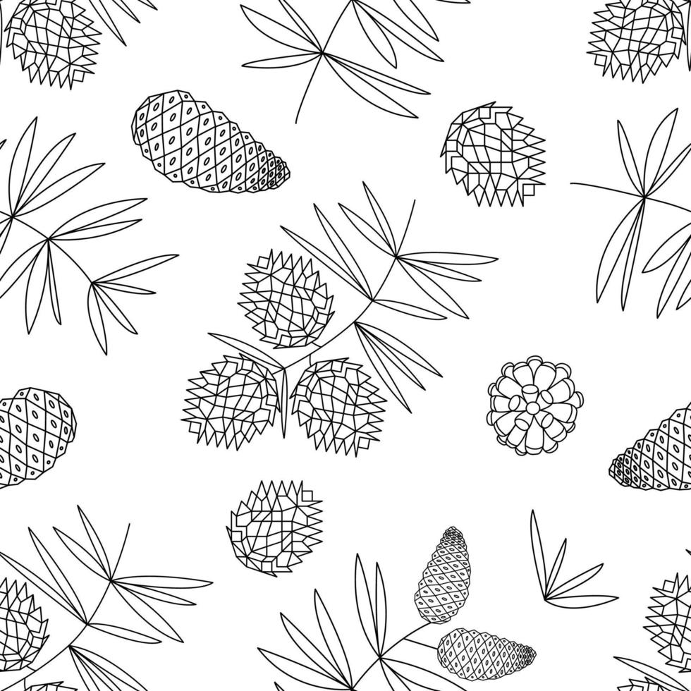 Seamless pattern with doodles of Christmas tree branches with cones vector