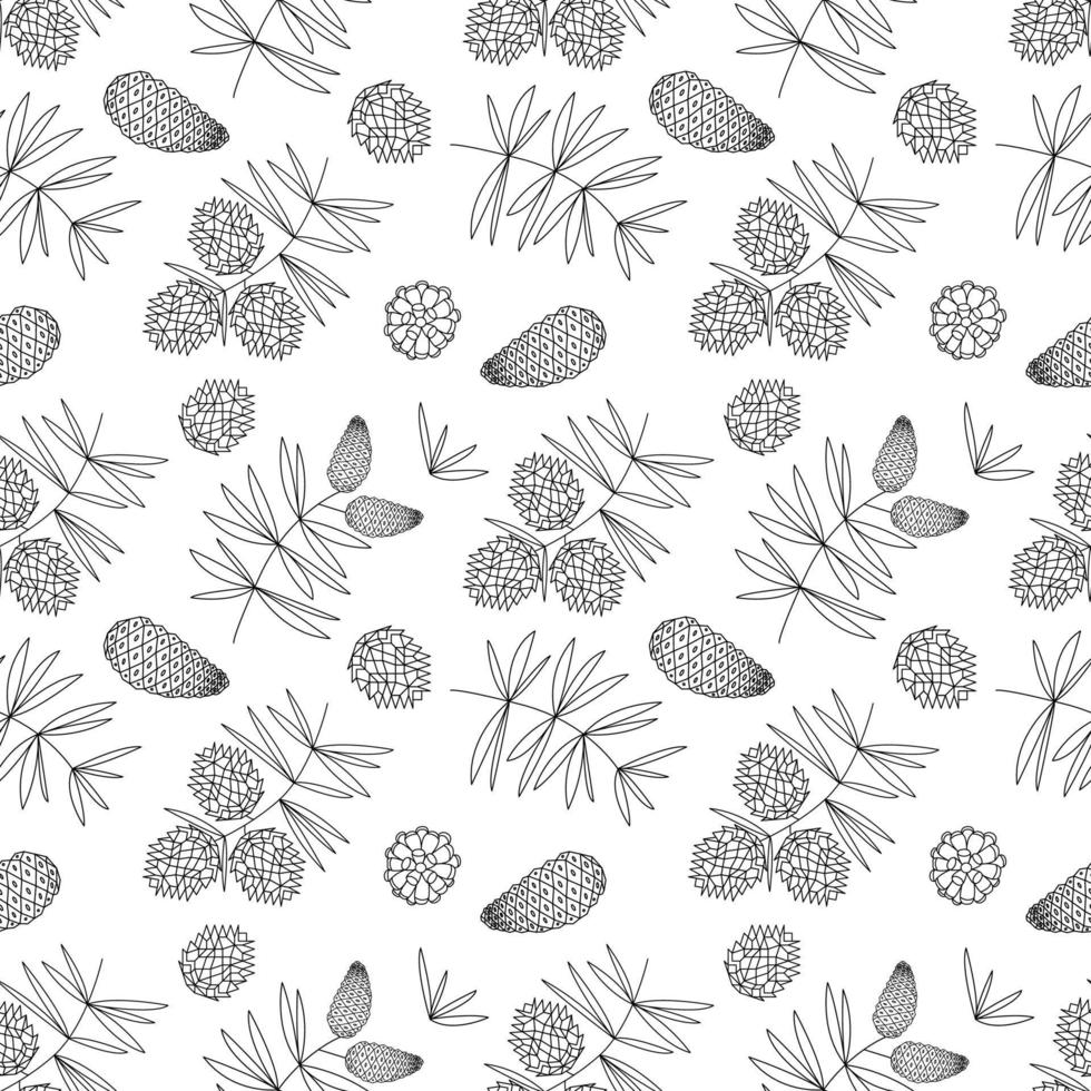 Seamless pattern with doodles of Christmas tree branches with cones vector