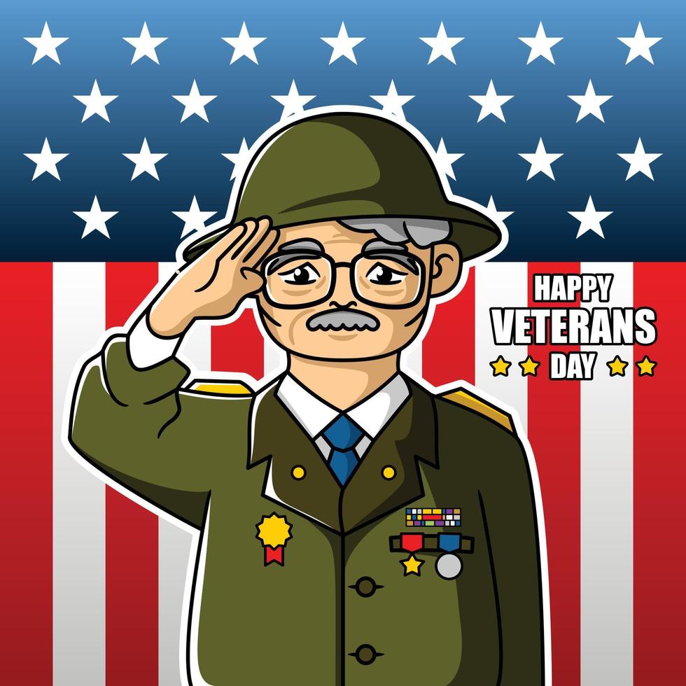 vector illustration of an old veteran with a respectful position