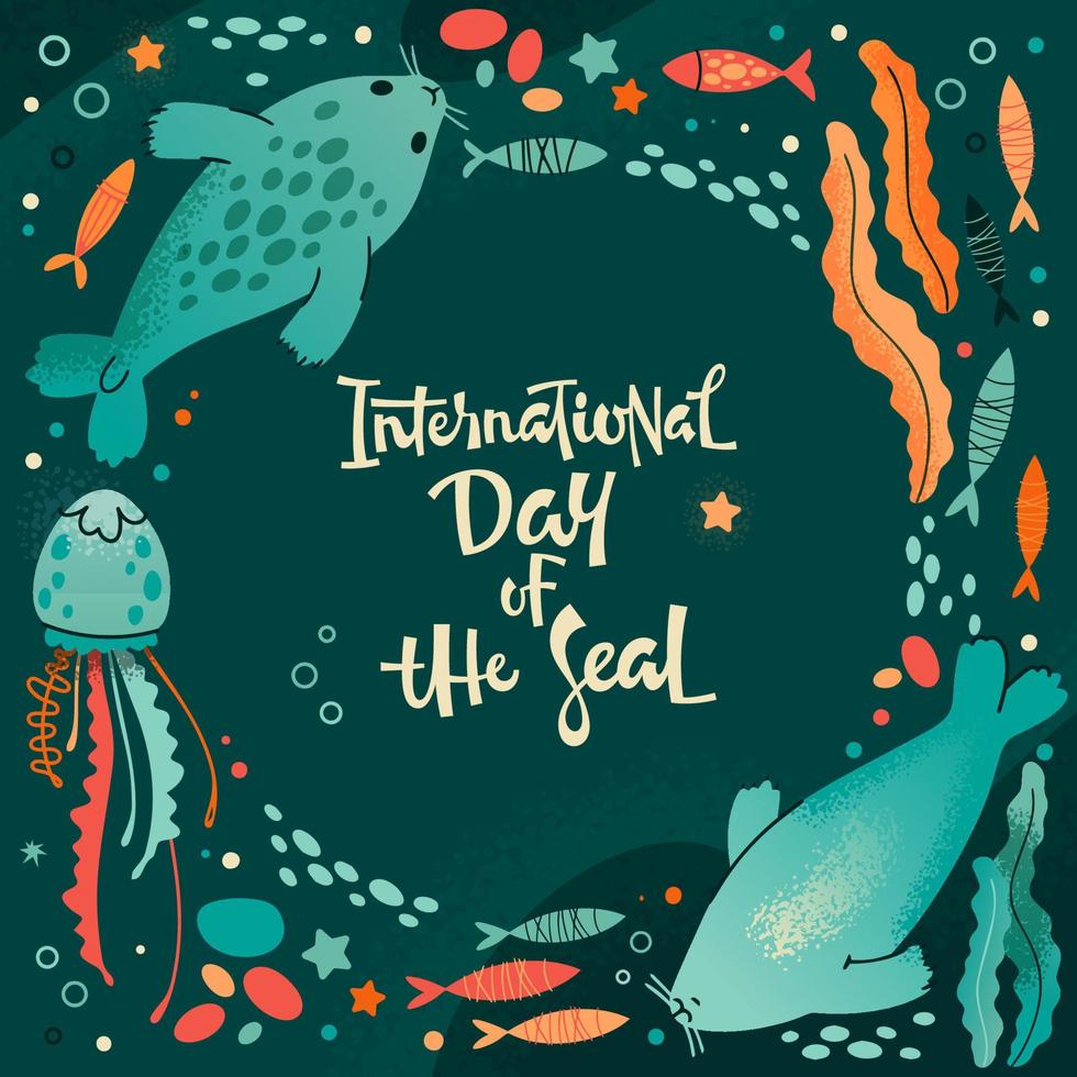 Greeting card for International Day of the Seal vector