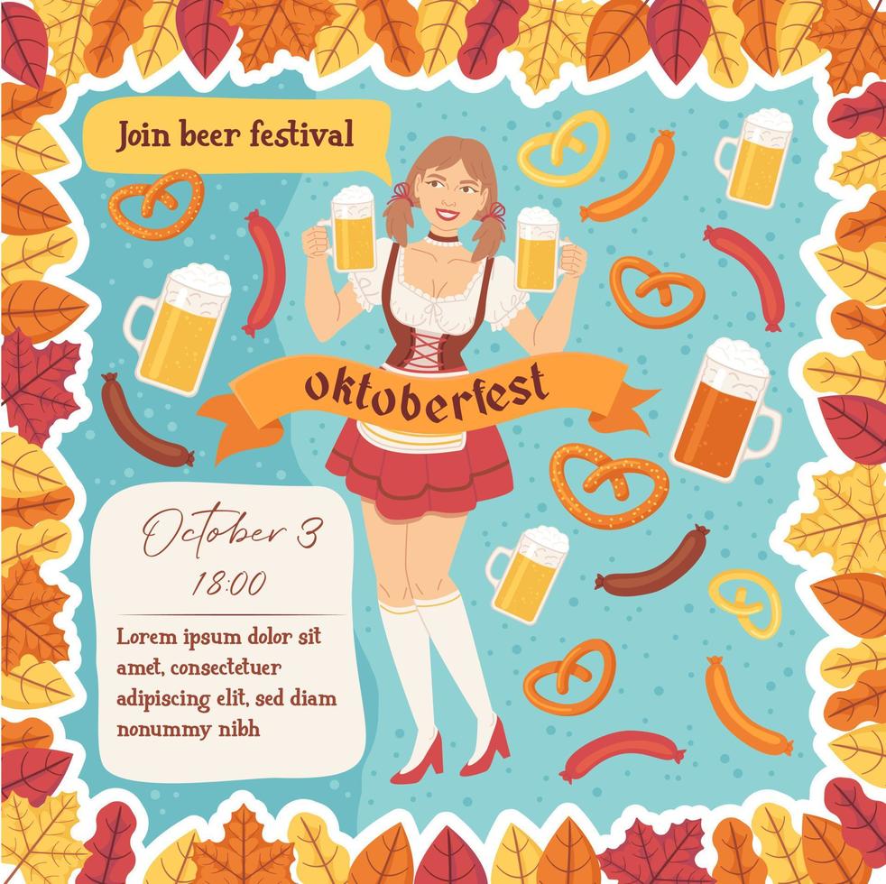 fondo de oktoberfest. celebración del festival de la cerveza. ilustración vectorial de stock en estilo de dibujos animados plana vector