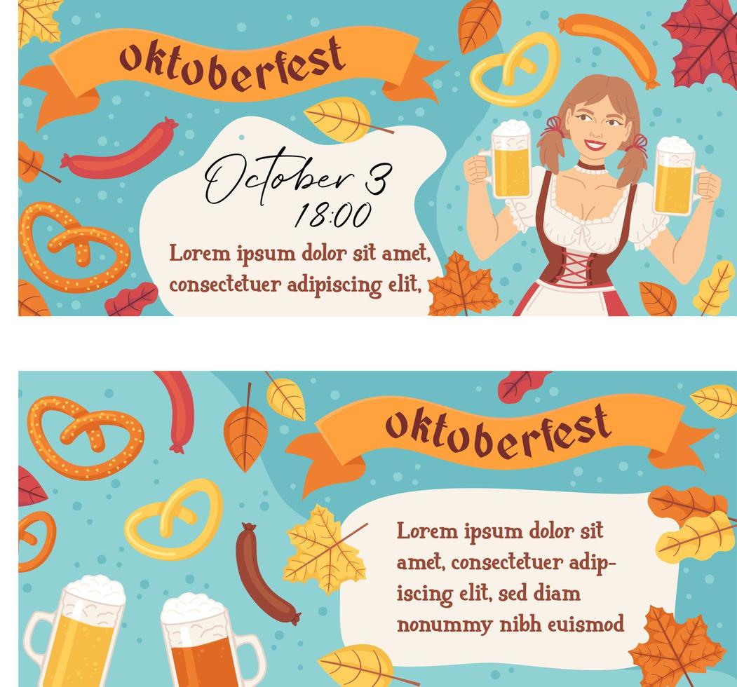 Oktoberfest banners set. Beer festival celebration. Stock vector illustration in flat cartoon style