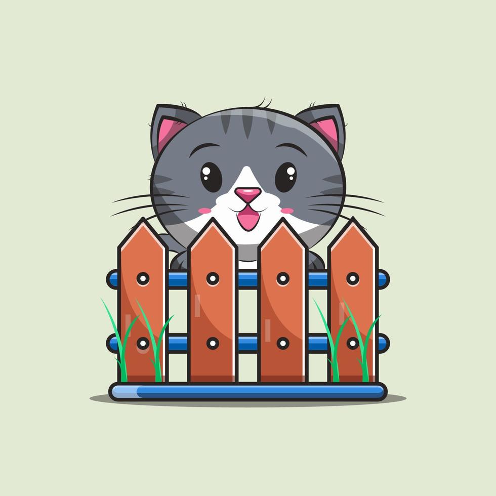 cute cat behind the fence vector