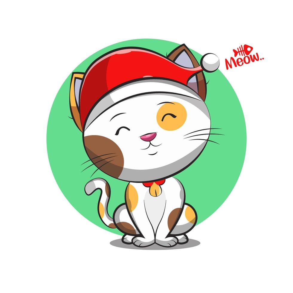 lindo gato con sombrero de navidad vector