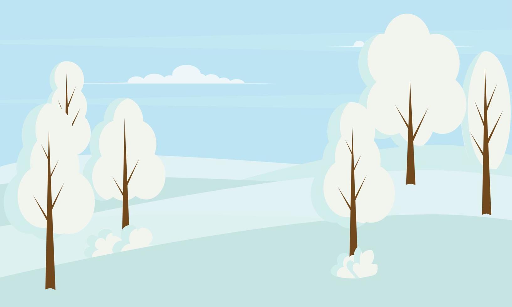 Winter landscape background with snow and tree. Vector illustration