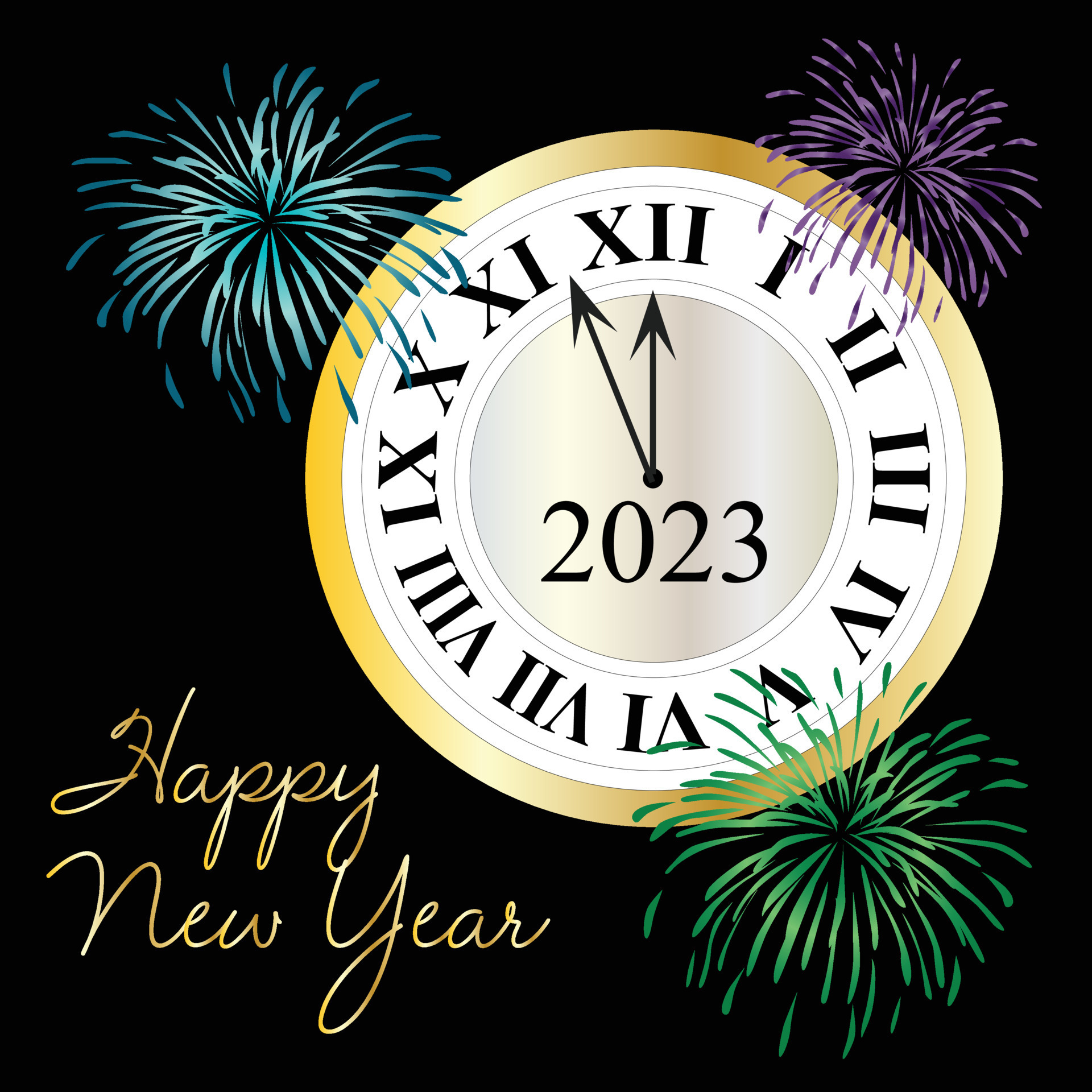 2023 Happy New Year Countdown Clock With Fireworks Graphic 11507944
