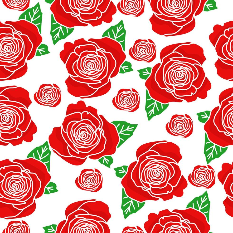 Rose silhouette seamless pattern, red flower on white background vector