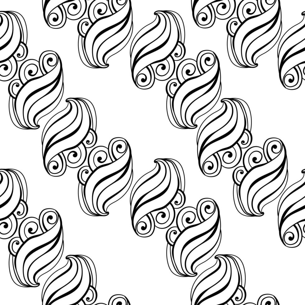 Abstract paisley seamless pattern, curled motifs in diagonal rows on a white background vector