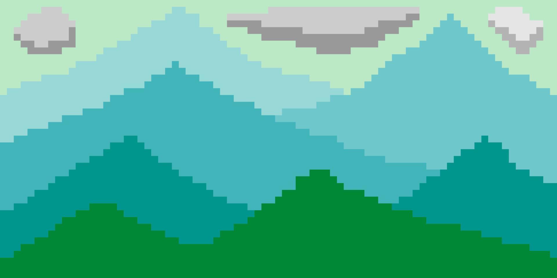 Colorful mountains with pixel art. Vector illustration.