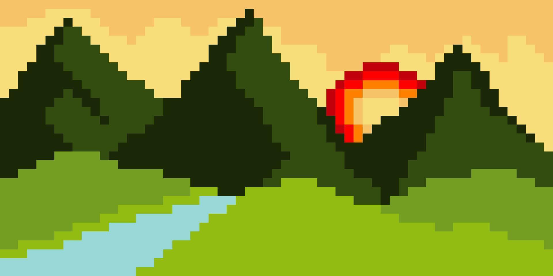 paisaje de montañas con pixel art. ilustración vectorial vector