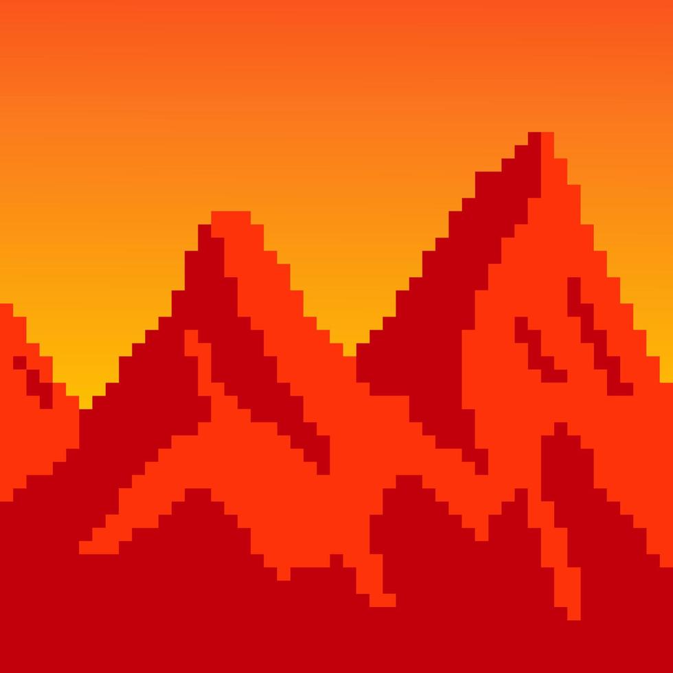 Mountains landscape with pixel art. Vector illustration.