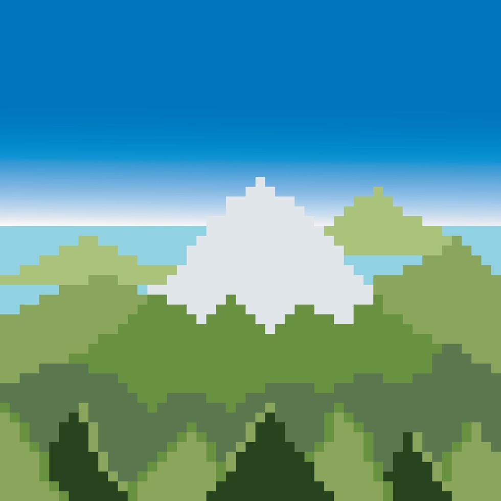 Mountains landscape with pixel art. Vector illustration.