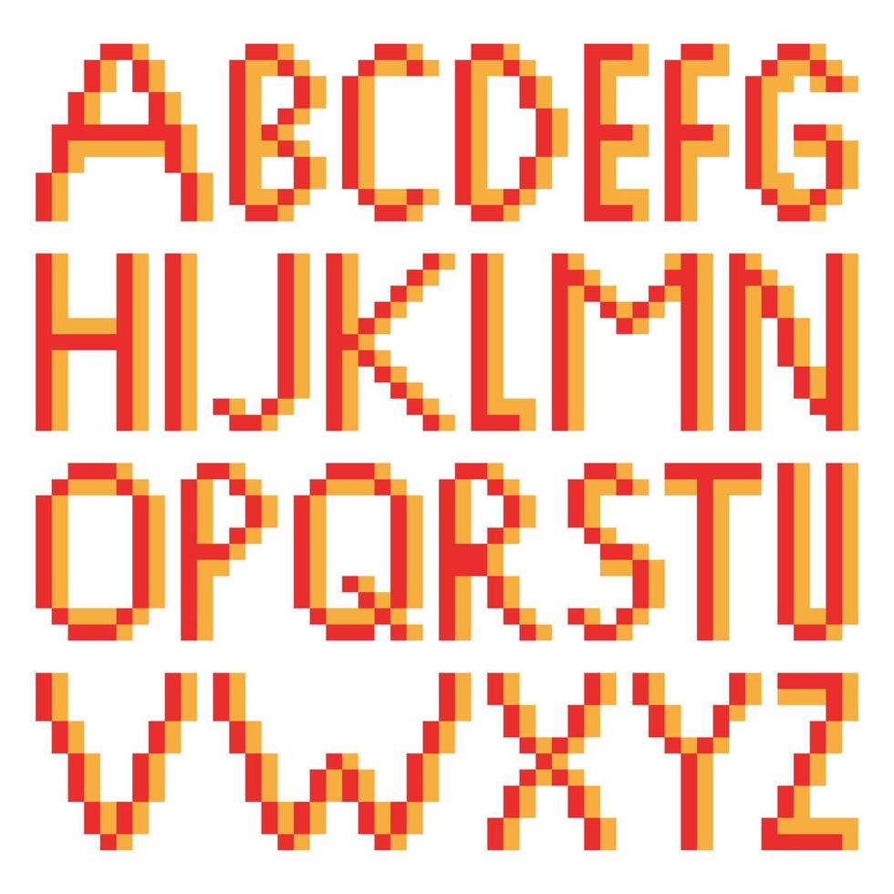 Alphabet with Pixel Art on white Background.  Vector illustration.