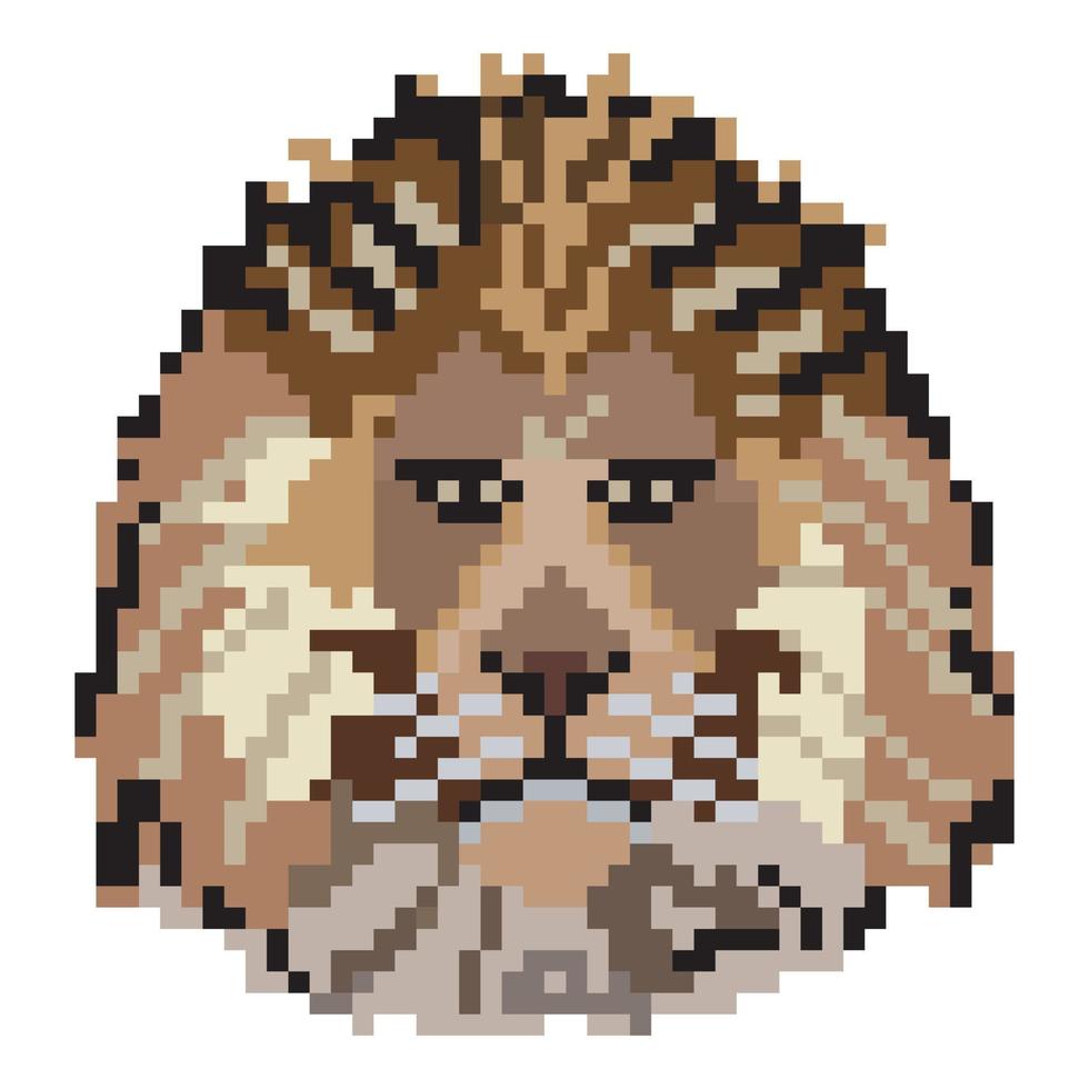 Pixel art with lion head on white background. vector