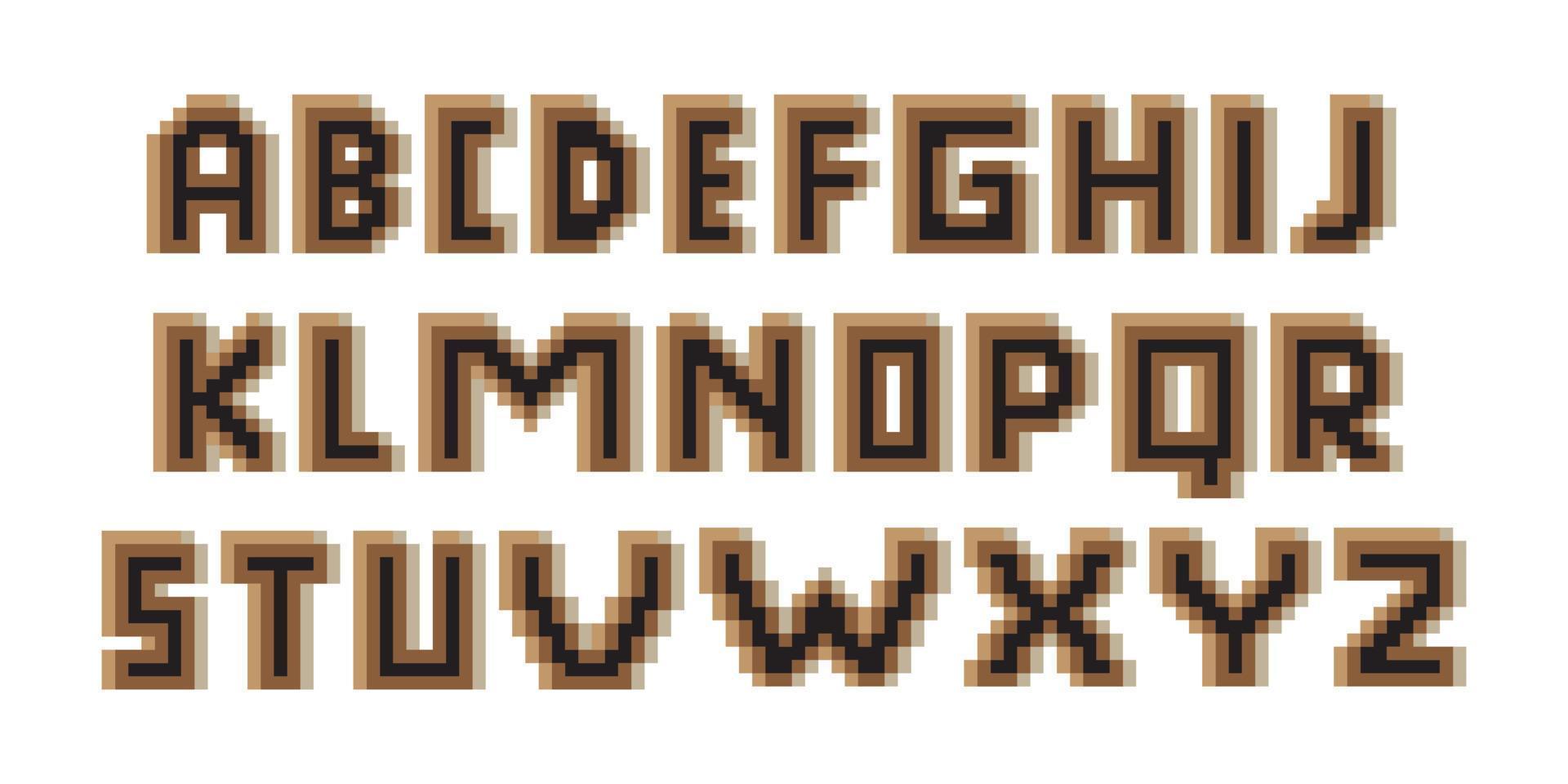 Alphabet with Pixel Art on white Background.  Vector illustration.