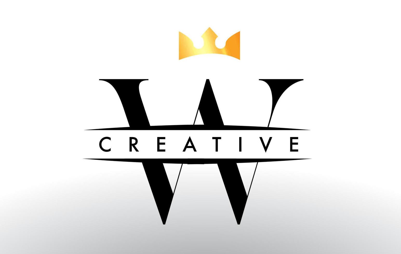 W Letter Logo with Creative Crown Design Icon and Golden Colors Vector