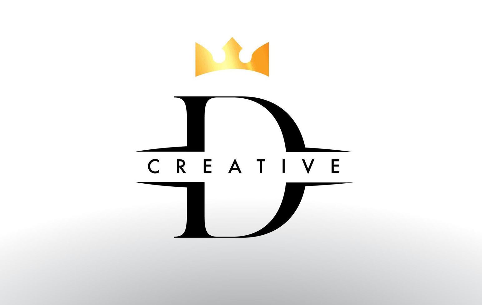 logotipo de letra d con icono de diseño de corona creativa y vector de colores dorados
