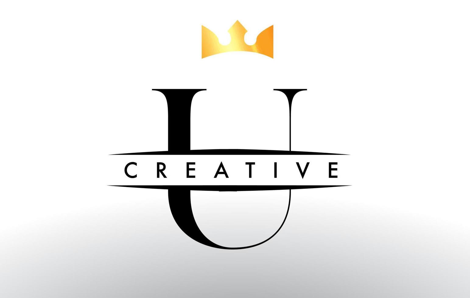 logotipo de letra u con icono de diseño de corona creativa y vector de colores dorados
